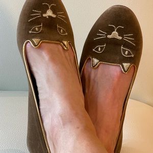 Charlotte Olympia kitty cat  flats 6 1/5 velvet
